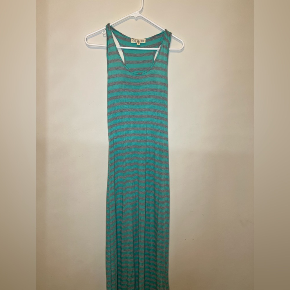 Maxi dress, racer back. Teal and grey